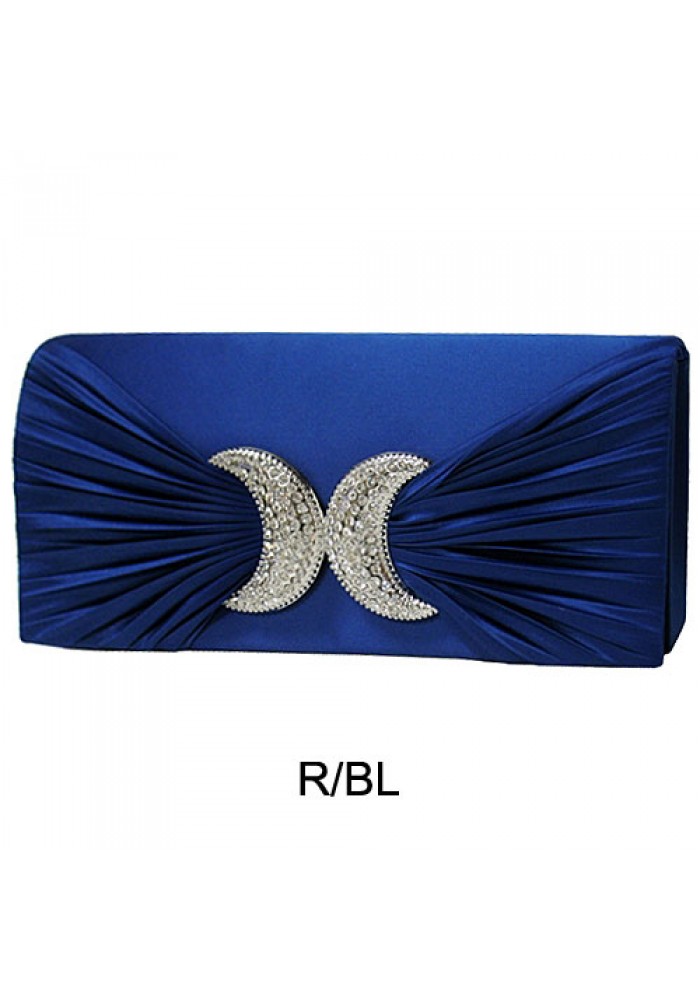 Evening Bag - Satin Pleated W/ Rhinestone Accent Charm - Royal Blue - BG-EBS1156RBL